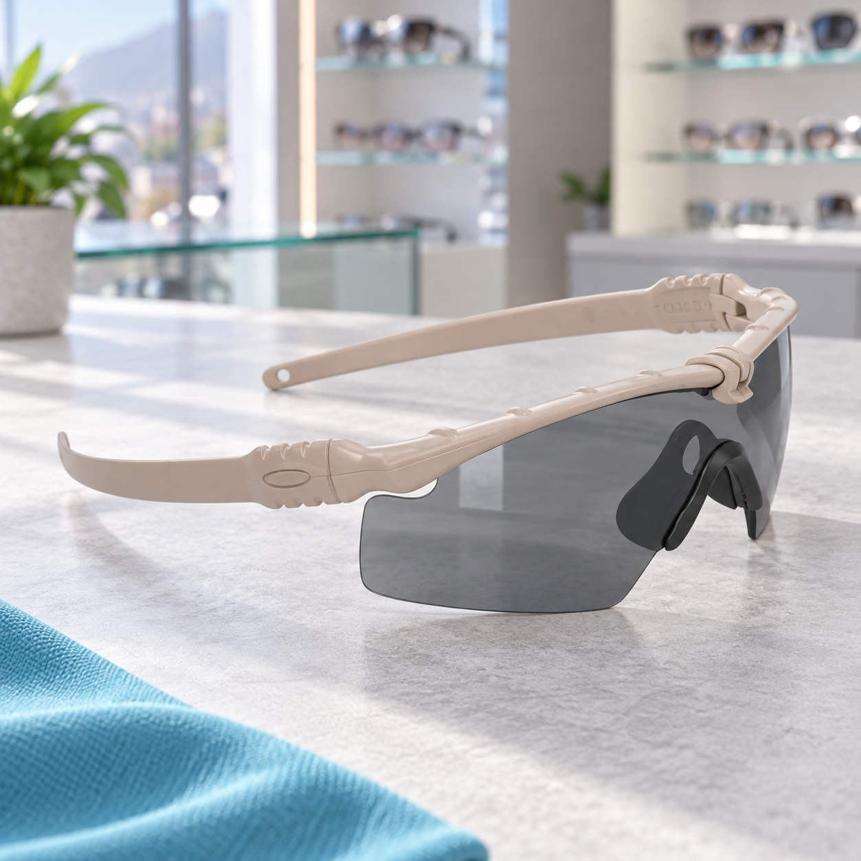 Lentes tácticos deportivos envolventes en montura clara